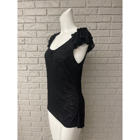 Cable and Gauge Women Black Sheer Ruffle Shoulder Sleeveless Top Size M - Picture 3 of 6